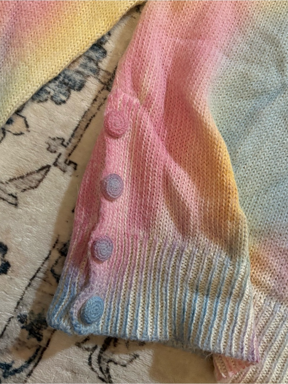 LoveShackFancy Pastel Tie-Dye V-Neck Sweater in Yellow, Pink, Blue - Picture 6 of 10